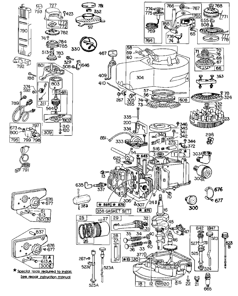 Cyl,mufflers,piston,oil Fill Diagram and Parts List for 110905-0357-XX  Briggs and Stratton Engine